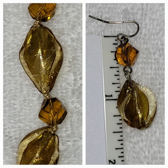 VINTAGE Citrine Colored Necklace and Drop Earrings Set - Picture 3 of 3